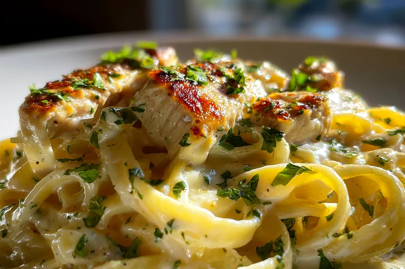 Fresh ingredients for Spicy Chicken Alfredo Pasta