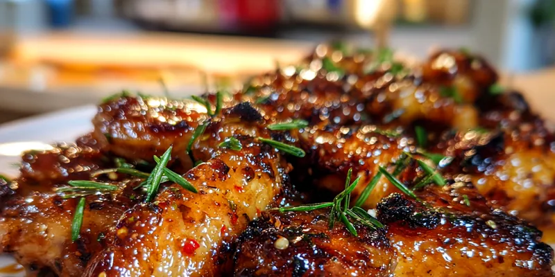 Delicious Spicy Honey Glazed Wings on plate